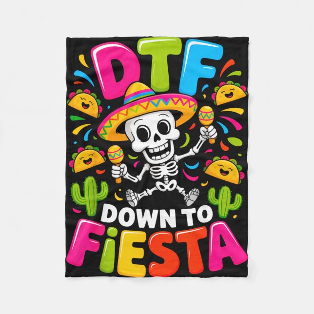 Dtf down to fiesta funny skull mexican kid for fleece blanket (Front)