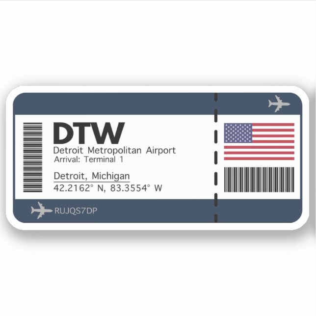 DTW Detroit Boarding Pass - United States Ticket (Front)