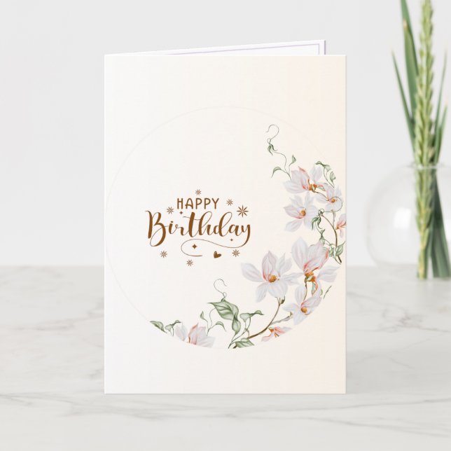 Du Rose Floral Wreath Folded Happy Birthday Card (Front)