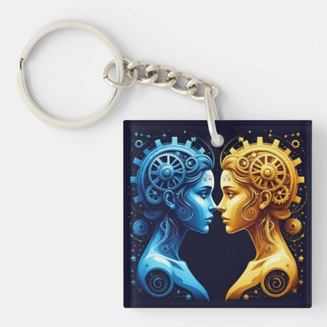 Dual Artistic Portrait of Complementary Mechanical Keychain (Front)