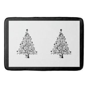 Dual Black and White Minimalistic Christmas Trees Bath Mat