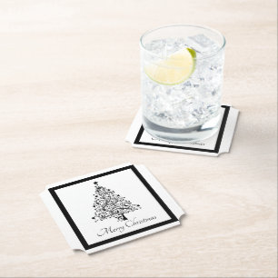 Dual Black and White Minimalistic Christmas Trees Paper Coaster