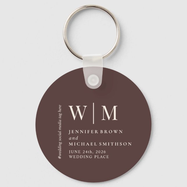 Dual Chocolate Brown Beige Formal Event Wedding Keychain (Front)