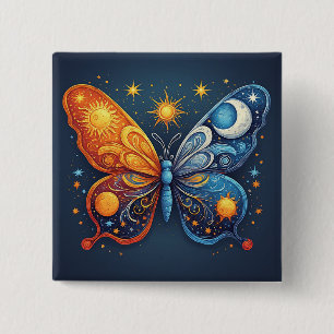 Dual-Coloured Butterfly Over Bright Sun 2 Inch Square Button