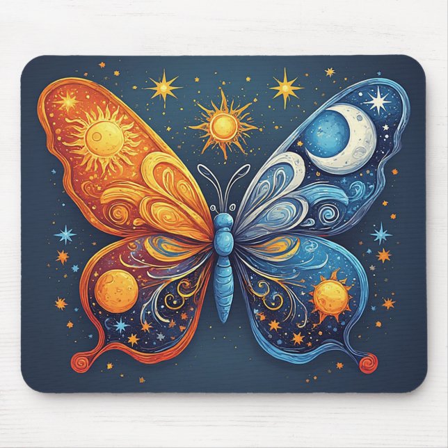 Dual-Coloured Butterfly Over Bright Sun Mouse Pad (Front)