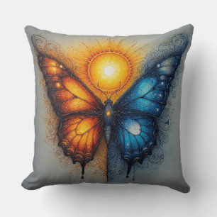 Dual-Coloured Butterfly Over Bright Sun Throw Pillow