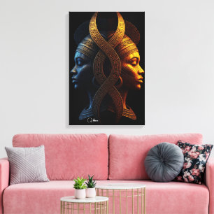 Dual Faces – Modern Afrofuturism Geometric Abstrac Canvas Print