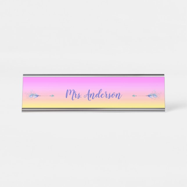 Dual Feathered Boho Arrows Personalized Desk Name  Desk Name Plate (Front)