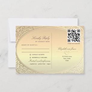  Dual-Function Gold Wedding QR Code RSVP Card