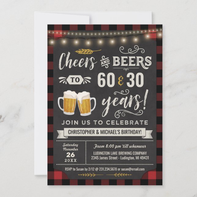 Dual Joint Cheers & Beers Birthday Invitation (Front)