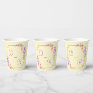 Dual Monogram Flower Frame Casual Wedding Paper Cups