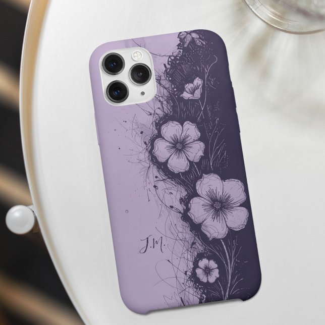 Dual Purple Lavender Flowers Monogram Custom Name Case-Mate iPhone Case (Creator Uploaded)