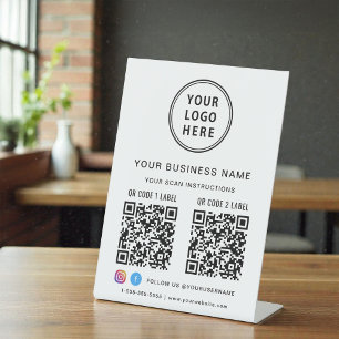Dual QR Codes Social Media Business Logo Pedestal Sign