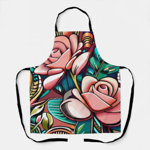 Dual Roses: A Patterned Floral Arrangement Apron