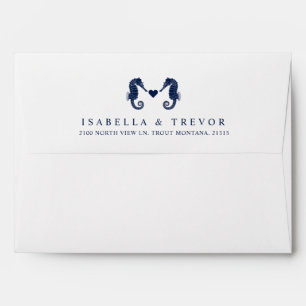 Dual Seahorse Nautical Wedding interior Striped Envelope