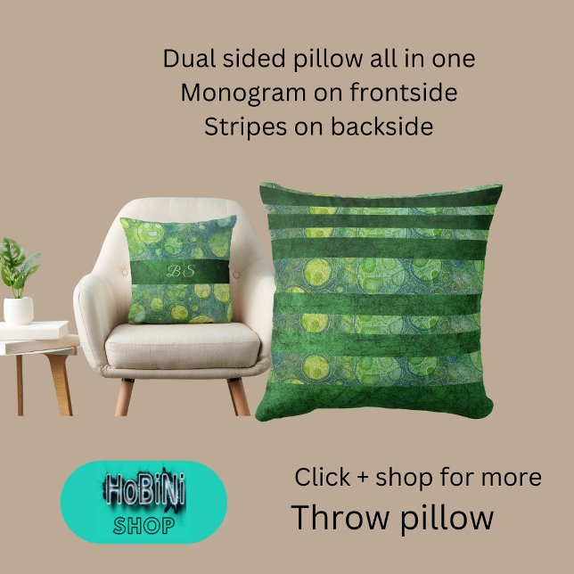 dual sided blue green abstract multicolor  throw pillow (Dual sided throw pillow all in one
Monogram on frontside
Stripes on backside)