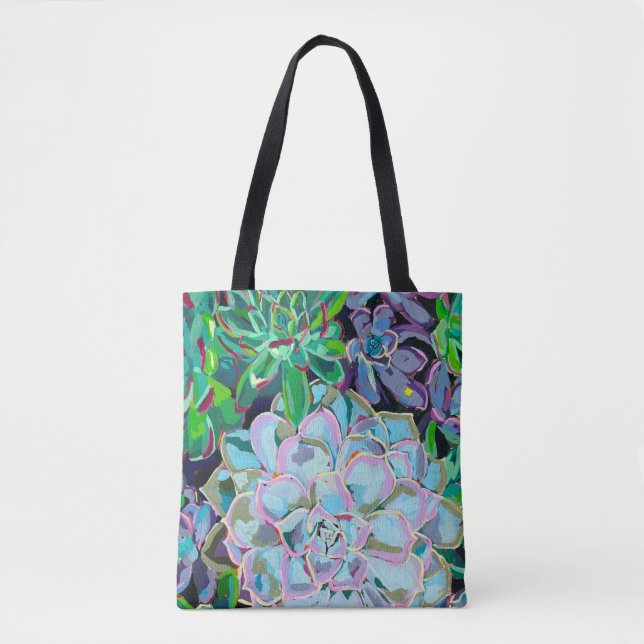 Dual-sided tote bag featuring a succulent bouquet (Devant)
