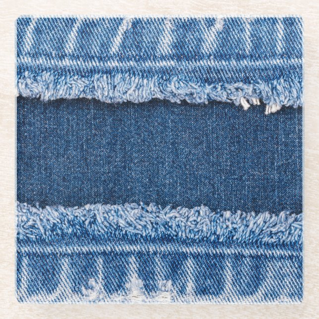 Dual-Tone Bleached Denim Fabric Frame Glass Coaster (Front)