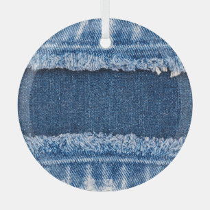 Dual-Tone Bleached Denim Fabric Frame Glass Ornament