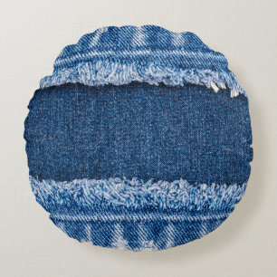 Dual-Tone Bleached Denim Fabric Frame Round Pillow