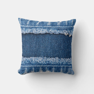 Dual-Tone Bleached Denim Fabric Frame Throw Pillow