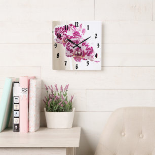 Dual Variegated Purple Orchid Photo Square Wall Clock