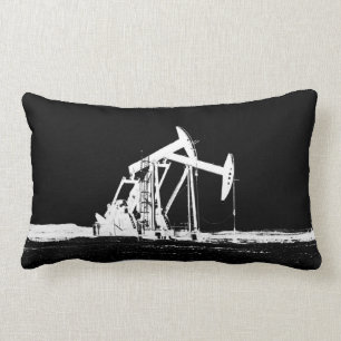 Dual White Oil Pumping Unit Silhouette Lumbar Pillow