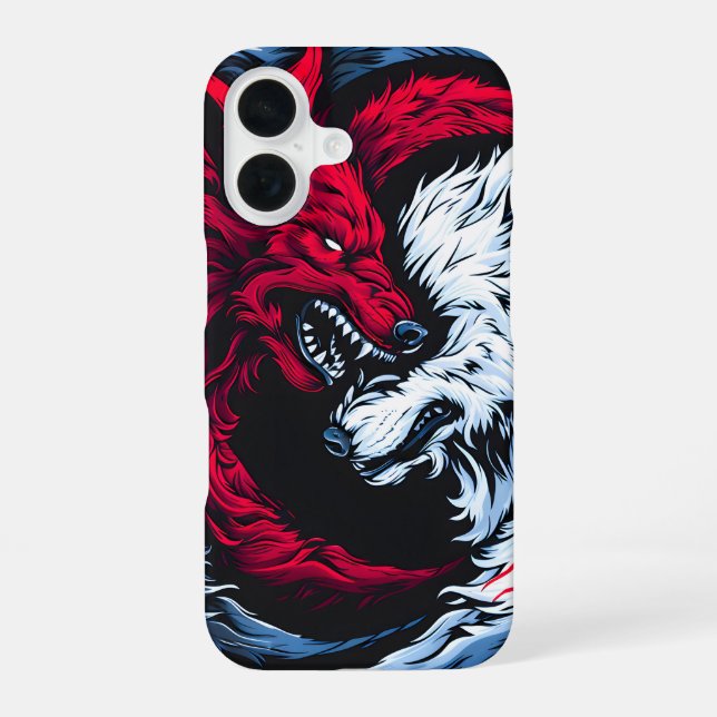 Dual Wild Lunar Wolf iPhone 16 Case (Back)