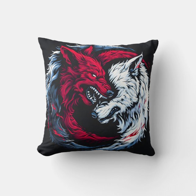 Dual Wild Lunar Wolf Throw Pillow (Front)