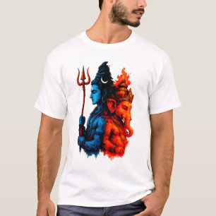 Dualité Divine : T-Shirt Bleu Shiva & Ganesha