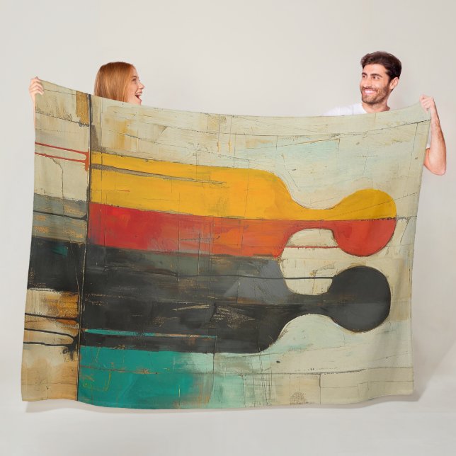 Duality – Abstract Human Figures in Contrast Fleece Blanket (In Situ)