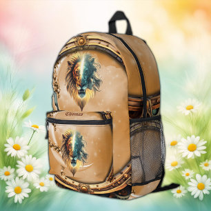 Duality of Strength, The Lion and the Woman. Printed Backpack