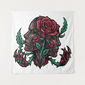 Duality of the Rose | Dark Gothic Japanese Hannya  Tapestry