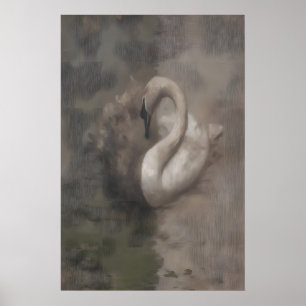 Duality Swan on Water Dark Cottagecore, Vintage Poster