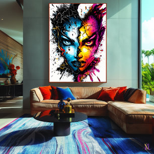 Duality Unleashed – Intense Abstract Face Art  Poster