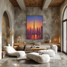 Dubai Burj Khalifa Pointillism Skyline Sunset