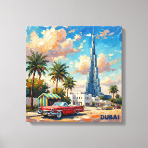 Dubai Burj Khalifa Vintage Scene Stretched Canvas Print