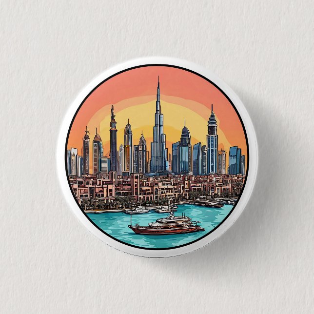Dubai City Skyline with Towering Skyscrapers 1 Inch Round Button (Front)