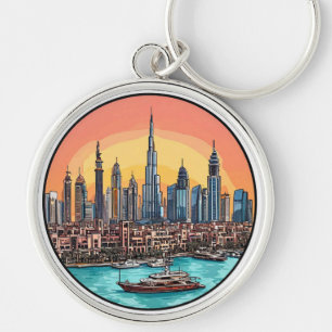Dubai City Skyline with Towering Skyscrapers Keychain