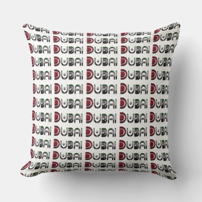 Dubai City UAE Flag Colours Typography Throw Pillow (Front)