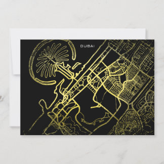 Dubai Gold Style Art Map Invitation