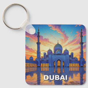 Dubai Grand Mosque UAE Sunset Keychain