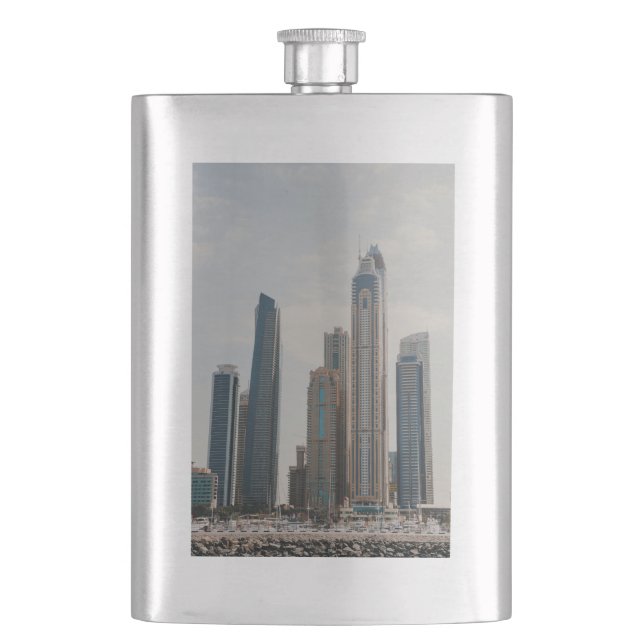 Dubai Marina architecture Hip Flask (Front)