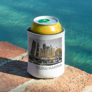 Dubai Marina City UAE Skyline Vintage Panorama Can Cooler