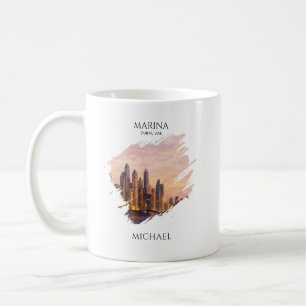 Dubai Marina Skyline Watercolor City Lights Travel Coffee Mug