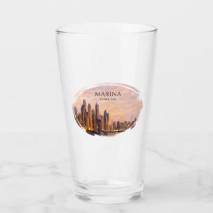 Dubai Marina Skyline Watercolor City Lights Travel Glass