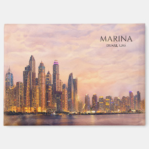 Dubai Marina Skyline Watercolor City Lights Travel Magnet