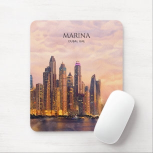 Dubai Marina Skyline Watercolor City Lights Travel Mouse Pad