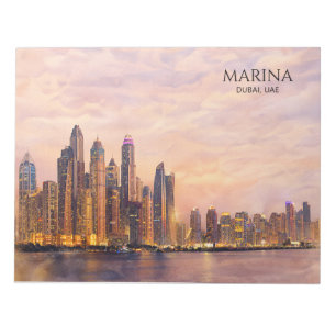 Dubai Marina Skyline Watercolor City Lights Travel Notepad