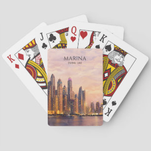 Dubai Marina Skyline Watercolor City Lights Travel Playing Cards